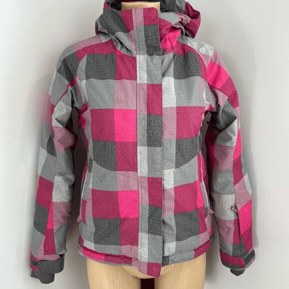 Aqua base Elite Firefly Girls Size Medium Pink Gray Hooded Ski Snow Jacket Shell - Picture 8 of 12